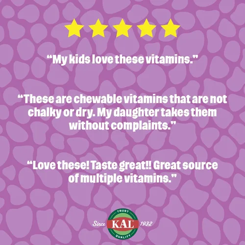 Vista 5 de KAL MultiSaurus - Multivitaminas masticables para niños, 11 vitaminas y minerales esenciales para niños, bayas, uva, naranja, sin gluten y fructosa