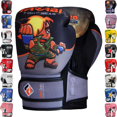 Vista 13 de Farabi - Guantes de boxeo para niños, para Muay Thai, Kick Boxing, entrenamiento, MMA, saco de boxeo
