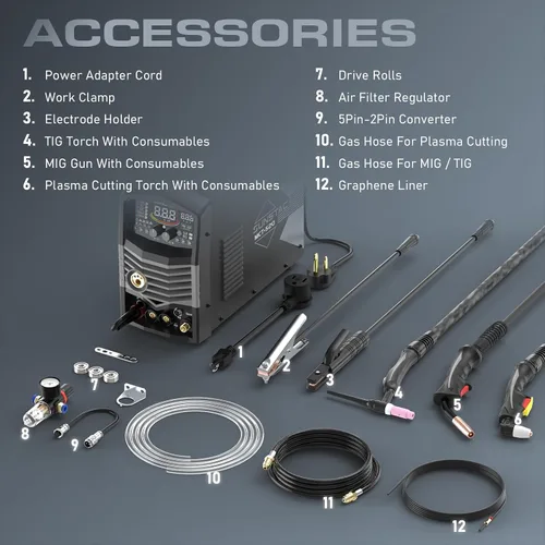 Vista 6 de Sunstac Cortador de plasma 5 en 1 y soldador combinado, CUT/TIG/MIG/Flux MIG/MMA, cortador de plasma 50A, TIG y MIG de 200 A, soldador STICK de 180