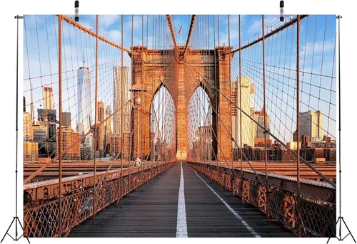 Vista 4 de BELECO Telón de fondo de tela de 5 x 3 pies con diseño de puente de Brooklyn de Nueva York, emblemático edificio de la ciudad, telón de fondo