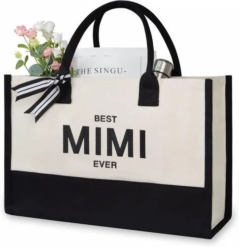 Vista 456 de TOPDesign Personalized Initial Canvas Beach Bag, Monogrammed Gift Tote Bag for Women