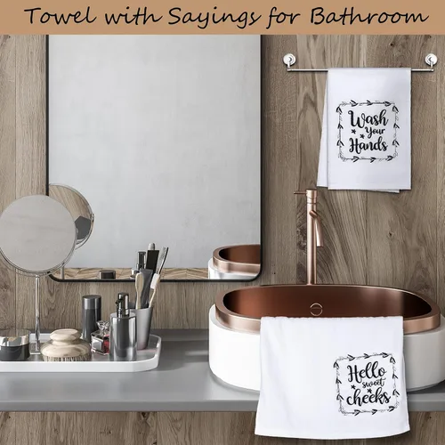 Vista 2 de Tatuo - 2 toallas de mano decorativas para baño con frases divertidas, lávate las manos, toallas decorativas rústicas para cocina, baño