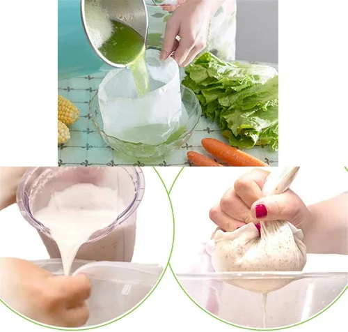 Vista 7 de Bolsa de leche de nueces de malla fina de alta calidad de 200 micrones para leche de almendras/leche de soja/yogur/jugo – gasa de nailon de malla