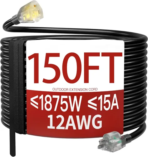 Vista 41 de Cable de extensión corto de 16/3 de 1 pie, cable de extensión negro flexible y duradero, cable de alimentación de 3 clavijas para interiores