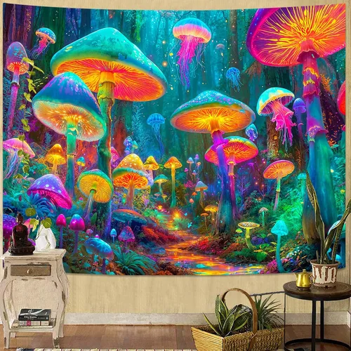 Vista 20 de Spenlife Blacklight - Fantástico tapiz de gato negro, tapiz de pared de gato reactivo que brilla con rayos UV para decoración de habitación, tapiz