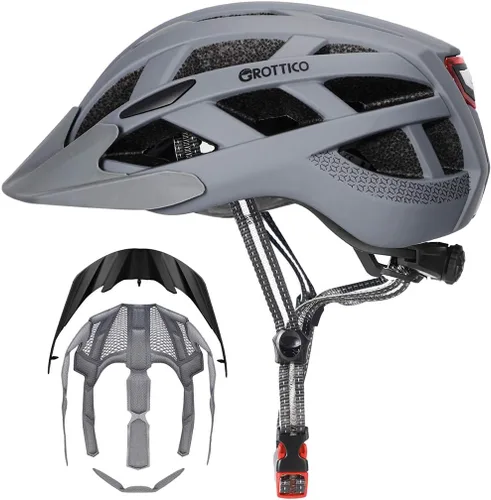 Vista 12 de Casco de bicicleta para adultos, hombres y mujeres, con luz - Casco de bicicleta de montaña y carretera con almohadillas de repuesto y visera