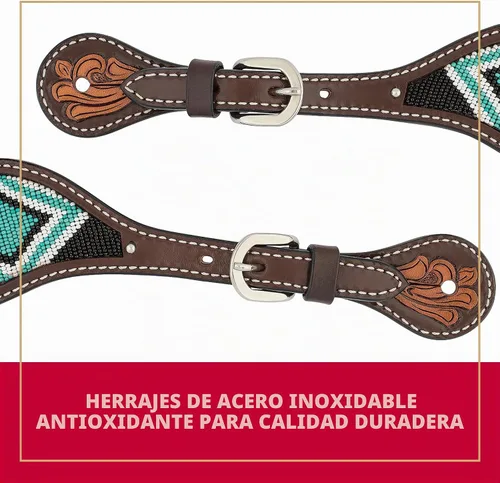 Vista 4 de Weaver Equino Turquesa Cruz Turquesa Rebordeado Señoras Espolón Correas Aceite Oscuro 45-0426
