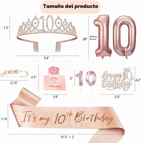 Vista 2 de Decoraciones de cumpleaños número 10 para niña, juego de velas con forma de corona 10º