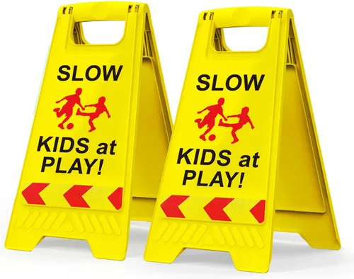 Vista 9 de Paquete de 2 señales de seguridad para niños en juego para la calle, señales de seguridad para niños en juego con cinta reflectante de 44.5 cm