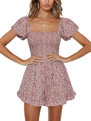 Vista 6 de Jeanewpole1 Womens Short Wide Leg Rompers Floral Printed Jumpsuit Negro
