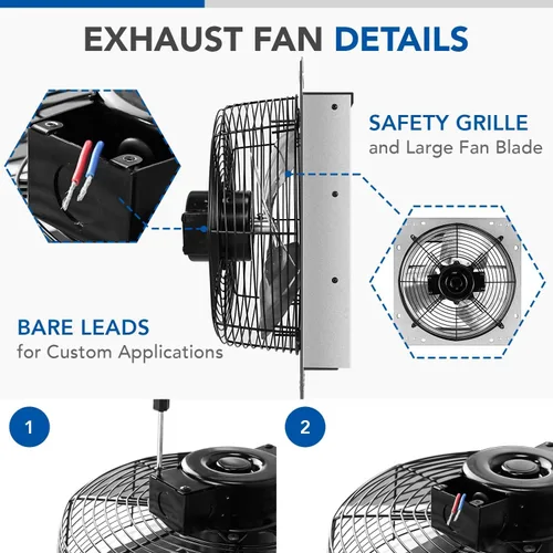 Vista 4 de Ventilador de escape de obturador de 12 pulgadas de alta velocidad de aluminio 1620RPM, 940 CFM
