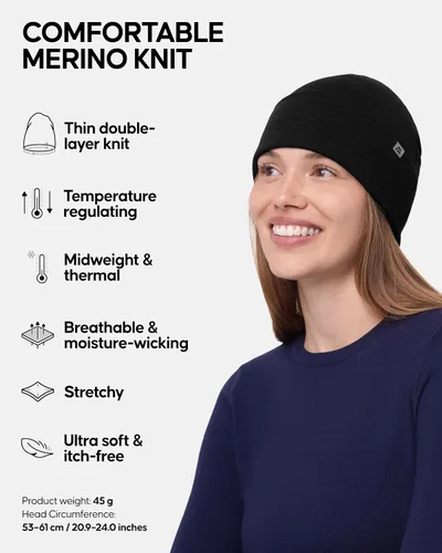 Vista 2 de DANISH ENDURANCE Gorro ligero de lana merino para hombres y mujeres, gorro térmico