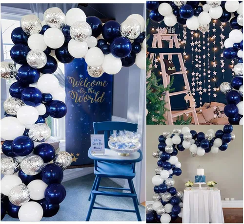 Vista 5 de Paquete de 100 globos de color azul marino de 12 pulgadas, cromados, redondos, helio, perla, azul oscuro, para decoración de bodas, cumpleaños