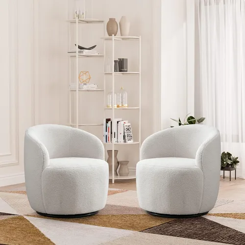 Vista 9 de Wrofly Silla giratoria de barril moderna, cómoda silla giratoria Boucle, cómoda silla redonda de chenilla, pequeña silla tapizada para sala