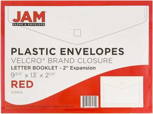 Vista 5 de JAM Paper sobres expandibles con cierre de velcro de 9 3/4 x 11 1/2 pulgadas con 1 pulgada de expansión, Rojo