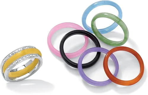 Vista 7 de PalmBeach - Juego de 8 anillos intercambiables de plata de ley y jade multicolor, tallas 5-10