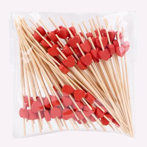 Vista 11 de JtmyAota Paquete de 100 palillos de dientes de frutas, palillos de bambú en forma de corazón, palillos de bambú natural para aperitivos, pastel