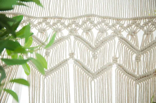 Vista 8 de Cortinas bohemias de macramé, cortina de macramé para colgar en la pared, cortina con cuentas decoración