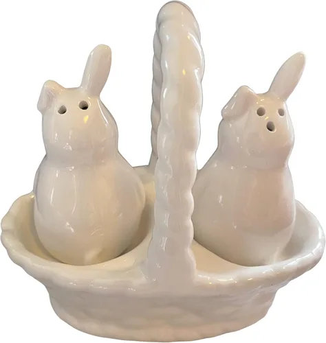 Vista 2 de Rae Dunn Magenta Artisan Collection - Juego de salero y pimentero de Pascua color blanco