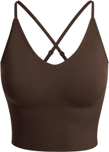 Vista 2 de Design by Olivia Sujetador deportivo para mujer, casual, sin costuras, acolchado, para entrenamiento, camiseta sin mangas, recortada, para yoga