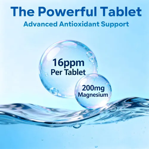 Vista 2 de Tabletas de agua de hidrógeno - Tableta de hidrógeno molecular de 16 PPM - 200 mg de magnesio - Tabletas de hidrógeno de disolución rápida para agua