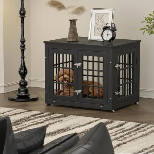 Vista 2 de rehomerance Mueble de jaula de perro resistente de 26 pulgadas para perros pequeños, mesa auxiliar decorativa para casa de mascotas, muebles de Negro