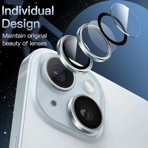 Vista 3 de JETech Protector de lente de cámara para iPhone 15 de 6.1 pulgadas y iPhone 15 Plus de 6.7 pulgadas, cubierta de anillo individual de metal de Azul
