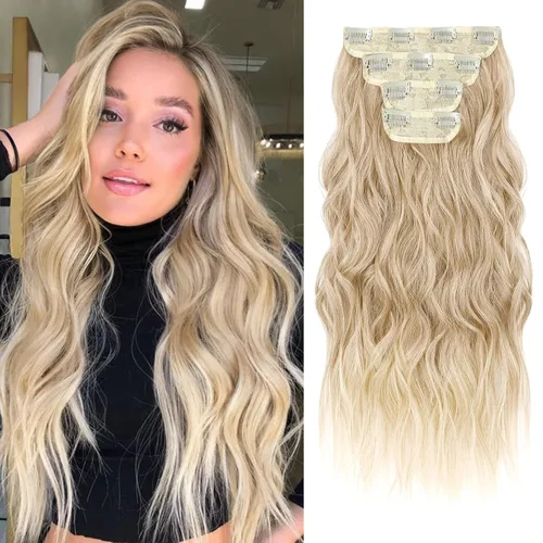Vista 34 de REECHO Extensiones de cabello, 4 piezas, extensiones de cabello con clip HE001, extensiones de cabello sintéticas naturales y suaves para mujer