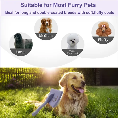 Vista 6 de Slicker - Cepillo ergonómico con mango de madera para caniches, Goldendoodles y otros perros de pelo largo (morado)