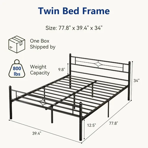 Vista 2 de Susalt - Base de cama metálica tamaño individual de 14 pulgadas con cabecero/Base de colchón resistente y de trabajo pesado/No necesita