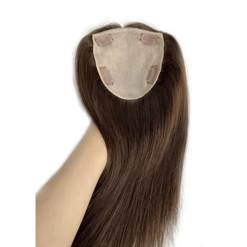 Vista 6 de MorningWigs Cubrecabello humano real para mujer, piezas de cabello de 4.7 x 5.1 in, base de seda completa con 3-4 clips para adelgazar el cabello