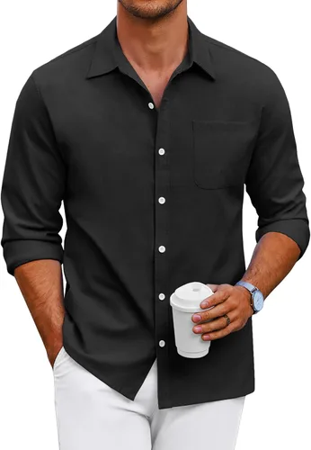 Vista 31 de COOFANDY Camisa Oxford de manga larga con botones para hombre, camisas de vestir de ajuste regular