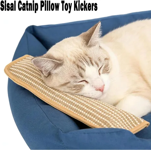 Vista 6 de Interactive Catnip Chew Toy for Indoor Cats, Refillable Sisal Catnip Kicker Pillow with Organic Catnips, Durable Teething & Scratching Toy for