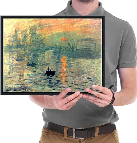 Vista 7 de Wieco Art Impression Sunrise - Lienzo enmarcado moderno para pared, impresiones de Claude Monet, pinturas al óleo, obras de arte de paisaje marino