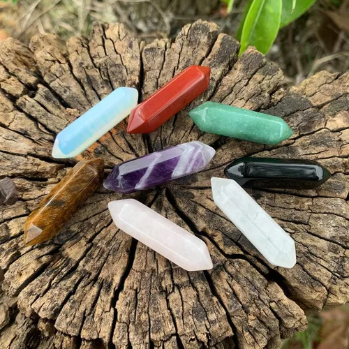 Vista 3 de YGLINE Juego de varitas de cristales curativos, piedras preciosas de cristal Reiki, piedra de chakra, prisma facetado puntiagudo, terapia