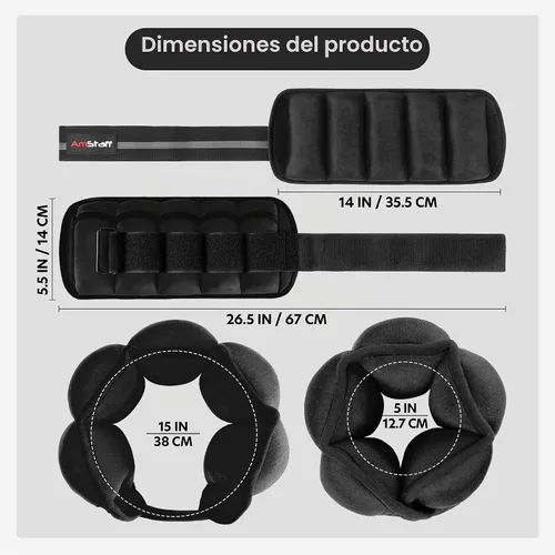 Vista 3 de AmStaff Fitness Pesas de tobillo ajustables, 1 par de correas de peso de piernas de 2, 4, 6, 8, 10 libras para entrenamiento de fuerza, caminar