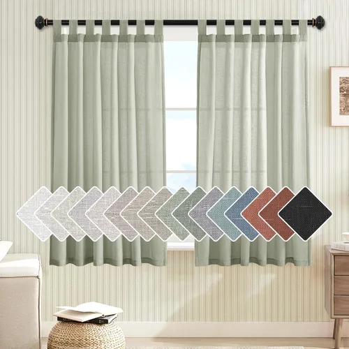Vista 60 de Cortinas de lino para sala de estar, decoración para el hogar, con pestaña superior, privacidad añadida, ahorro de energía, filtro de luz
