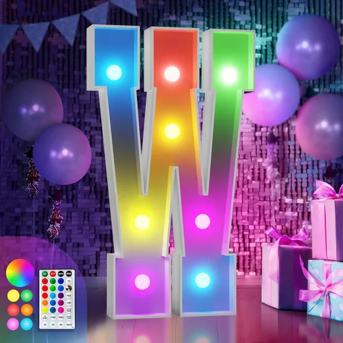 Vista 44 de Imprsv Letras coloridas de marquesina de 3 pies y letras grandes iluminadas RGB con control remoto, decoraciones de fiesta de cumpleaños Carta