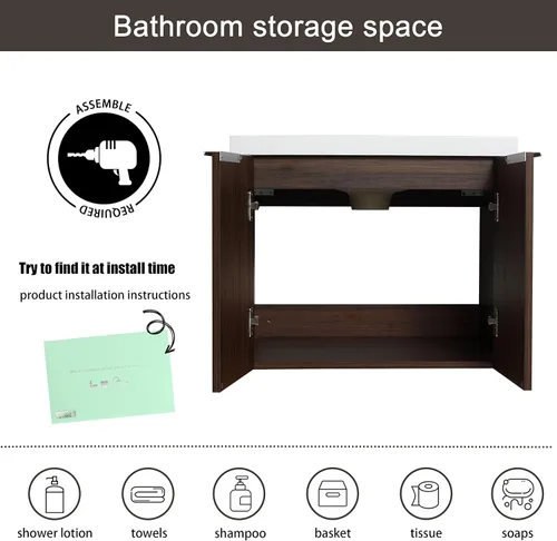 Vista 4 de Malwee Vanidad flotante de baño de 24 pulgadas con fregadero, lavabo individual de 24 pulgadas montado en la pared, con 2 puertas y lavabo de resina