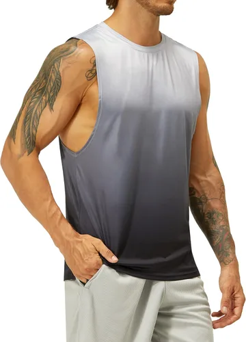 Vista 3 de EZRUN Camiseta sin mangas para hombre, para natación, playa, secado rápido, gimnasio, entrenamiento, camiseta muscular, tallas grandes y altas