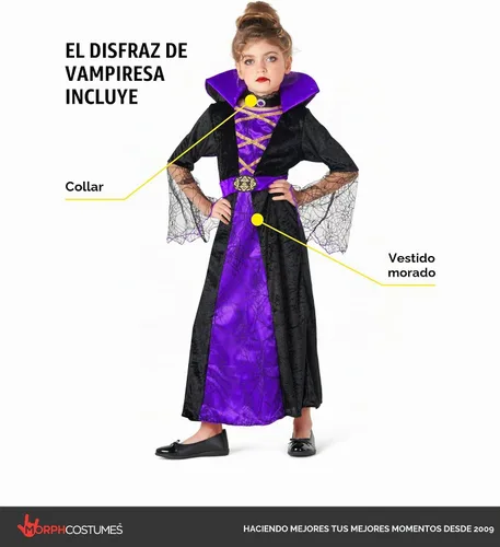 Vista 2 de Morph, Vampire Costume for Girls, Halloween Costumes for Kids Morado