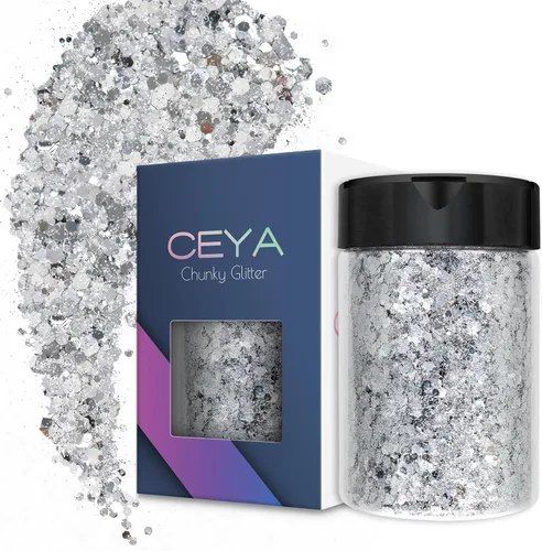 Vista 30 de Ceya Juego de purpurina gruesa de 32 colores, 11.28 onzas/11.29 oz de purpurina para manualidades en polvo mezclado con copos gruesos y finos cada