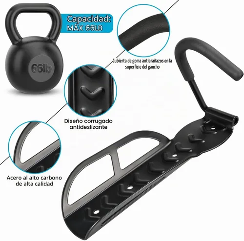 Vista 3 de DkOvn Paquete de 1/2/4 Soportes de Pared para Bicicleta de Garaje, Soporte de Pared para Bicicleta con Tornillos, Soporta hasta 66 lb
