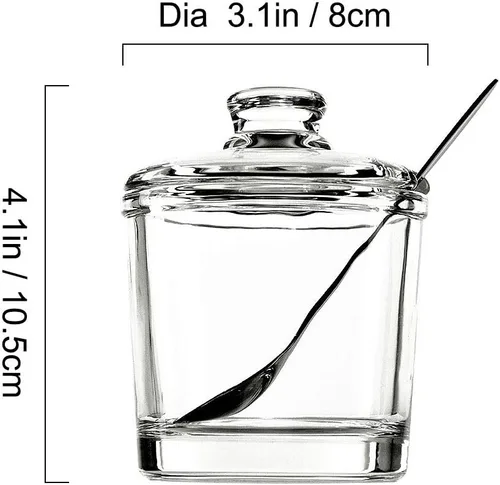 Vista 2 de Vencer Azucarero de vidrio transparente con tapa y cuchara de acero inoxidable para servir azúcar, 6.3 onzas (6.1 fl oz), recipiente de azúcar