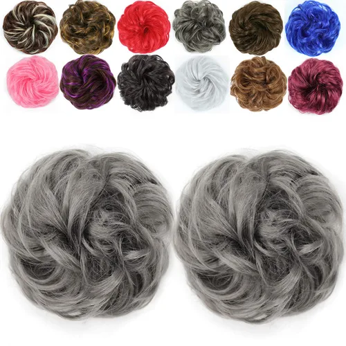 Vista 14 de 2 extensiones de cabello desordenado para moño (12) Banda de goma ondulada y rizada elástica para coleta de caballo