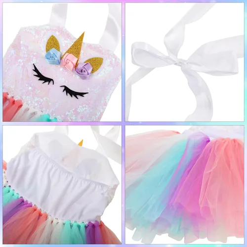 Vista 5 de Girls Unicorn Tutu Costumes Dress Light Up Unicorn LED Headband Princess Birthday Dress Up Clothes Girl Gift