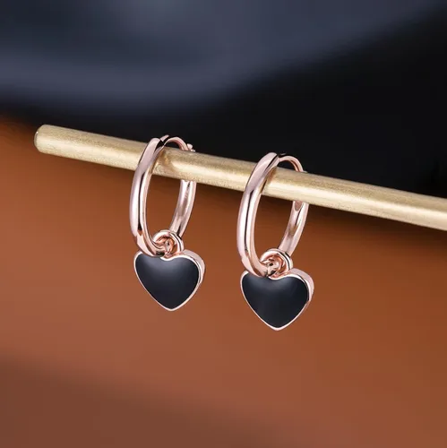 Vista 6 de SLUYNZ Aretes de aro de plata de ley 925 con forma de corazón negro para mujeres y adolescentes de 0.6 in