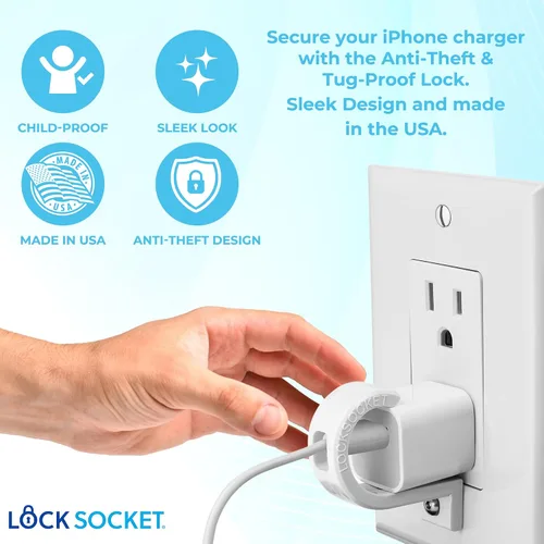 Vista 2 de Lock Socket - Bloqueo del cargador - La forma más sencilla de bloquear tu cargador y cable - Compatible con cargador y cable de iPhone