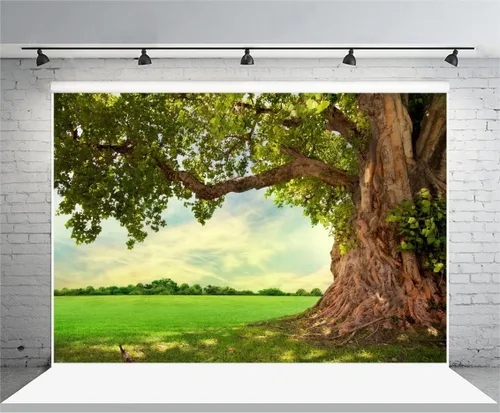Vista 4 de Yeele Telón de fondo de primavera de 12 x 8 pies para fotografía, parque de primavera, prado, fondo de árbol viejo, picnic al aire libre, paisajes