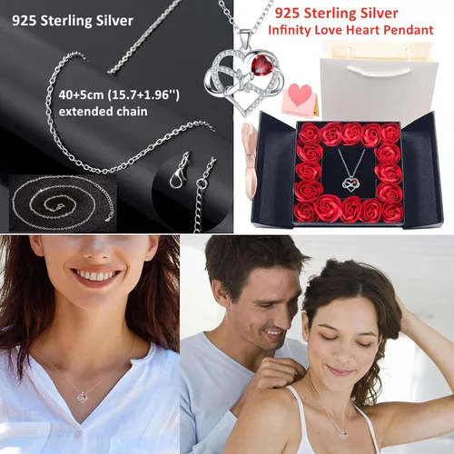 Vista 2 de Eternal Rose Gift Box with 925 Sterling Silver Necklace for Women Infinite Love Pendant Silver Necklace in Rose Box Gift for Mom Wife on Mothers Day